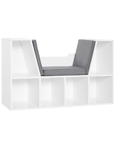 HOMCOM Bookcase with Seat, Cushioned, Storage Shelf, Sideboard, for Kids Reading, Bedroom, Living Room, White 836-115V01WT