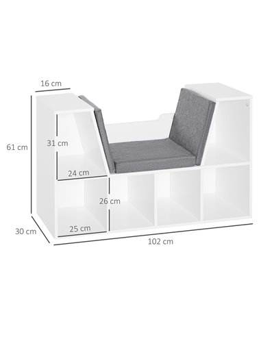 HOMCOM Bookcase with Seat, Cushioned, Storage Shelf, Sideboard, for Kids Reading, Bedroom, Living Room, White 836-115V01WT