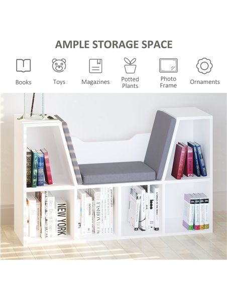 HOMCOM Bookcase with Seat, Cushioned, Storage Shelf, Sideboard, for Kids Reading, Bedroom, Living Room, White 836-115V01WT - pic 68375 | FastDaddyshop