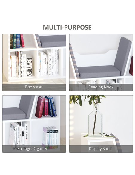 HOMCOM Bookcase with Seat, Cushioned, Storage Shelf, Sideboard, for Kids Reading, Bedroom, Living Room, White 836-115V01WT - pic 68377 | FastDaddyshop