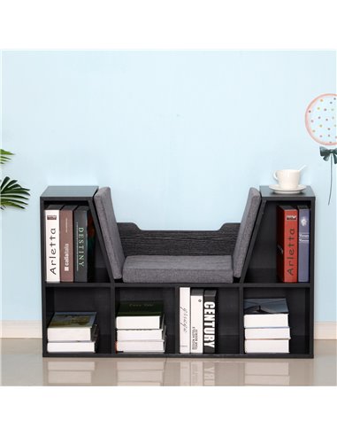 HOMCOM Bookcase Shelf Storage Seat with Cushion Sideboard Kids Children Reading Bedroom Living Room Organizer Black 836-115V01BK