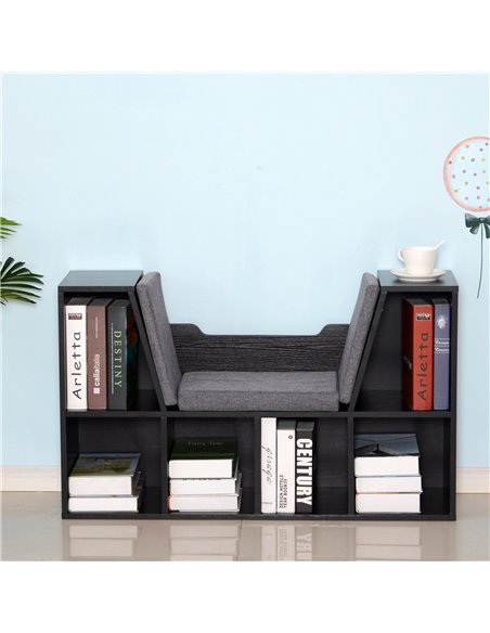 HOMCOM Bookcase Shelf Storage Seat with Cushion Sideboard Kids Children Reading Bedroom Living Room Organizer Black 836-115V01BK - pic 68380 | FastDaddyshop