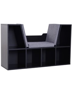 HOMCOM Bookcase Shelf Storage Seat with Cushion Sideboard Kids Children Reading Bedroom Living Room Organizer Black 836-115V01BK