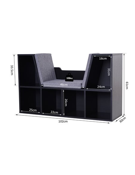 HOMCOM Bookcase Shelf Storage Seat with Cushion Sideboard Kids Children Reading Bedroom Living Room Organizer Black 836-115V01BK - pic 68382 | FastDaddyshop
