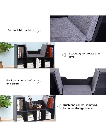 HOMCOM Bookcase Shelf Storage Seat with Cushion Sideboard Kids Children Reading Bedroom Living Room Organizer Black 836-115V01BK - pic 68384 | FastDaddyshop