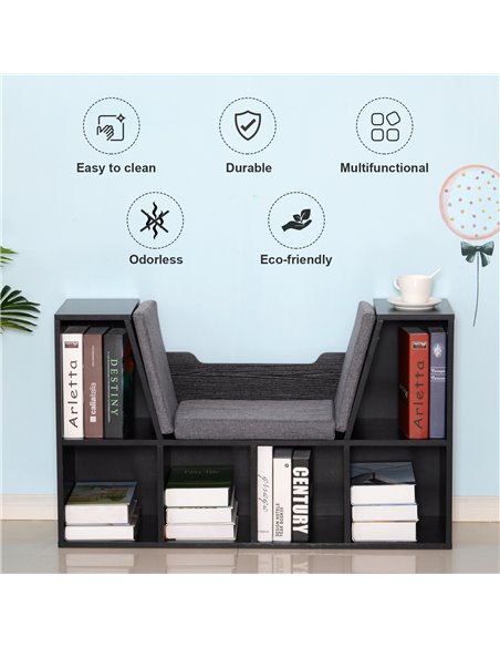HOMCOM Bookcase Shelf Storage Seat with Cushion Sideboard Kids Children Reading Bedroom Living Room Organizer Black 836-115V01BK - pic 68385 | FastDaddyshop