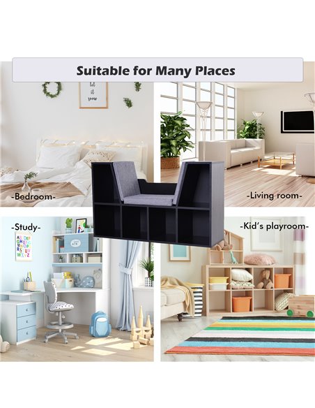 HOMCOM Bookcase Shelf Storage Seat with Cushion Sideboard Kids Children Reading Bedroom Living Room Organizer Black 836-115V01BK - pic 68386 | FastDaddyshop