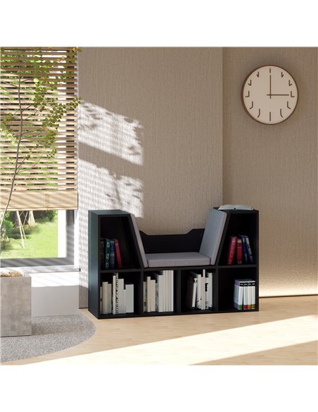 HOMCOM Bookcase Shelf Storage Seat with Cushion Sideboard Kids Children Reading Bedroom Living Room Organizer Black 836-115V01BK - pic 68387 | FastDaddyshop