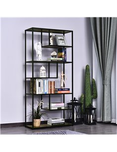 HOMCOM Wood Shelf Bookcase Industrial Style Stand 6-Staggered Shelf Living Room Display Rack Organiser 836-136 2