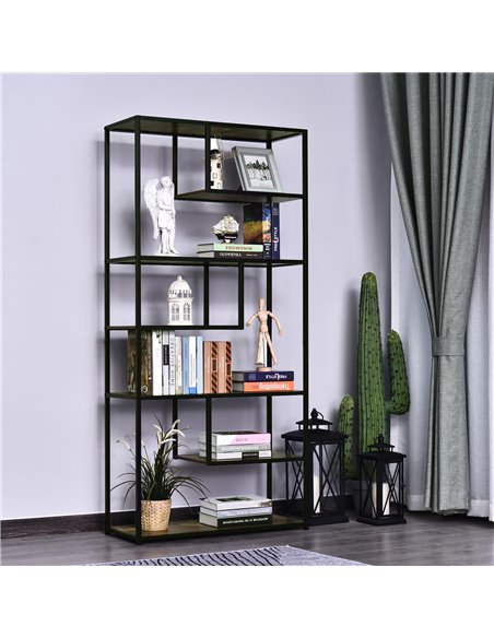 HOMCOM Wood Shelf Bookcase Industrial Style Stand 6-Staggered Shelf Living Room Display Rack Organiser 836-136 - pic 68389 | FastDaddyshop
