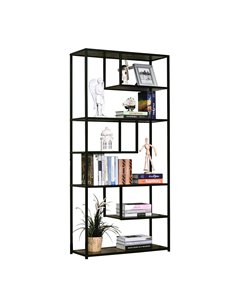 HOMCOM Wood Shelf Bookcase Industrial Style Stand 6-Staggered Shelf Living Room Display Rack Organiser 836-136