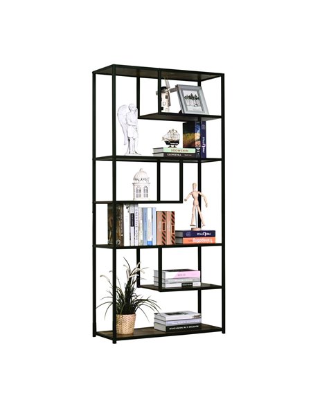 HOMCOM Wood Shelf Bookcase Industrial Style Stand 6-Staggered Shelf Living Room Display Rack Organiser 836-136 - pic 68390 | FastDaddyshop