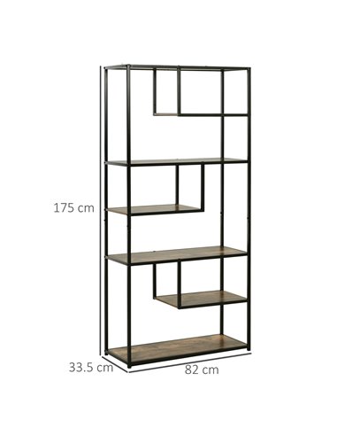 HOMCOM Wood Shelf Bookcase Industrial Style Stand 6-Staggered Shelf Living Room Display Rack Organiser 836-136