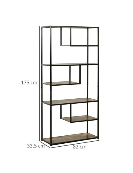 HOMCOM Wood Shelf Bookcase Industrial Style Stand 6-Staggered Shelf Living Room Display Rack Organiser 836-136 - pic 68391 | FastDaddyshop