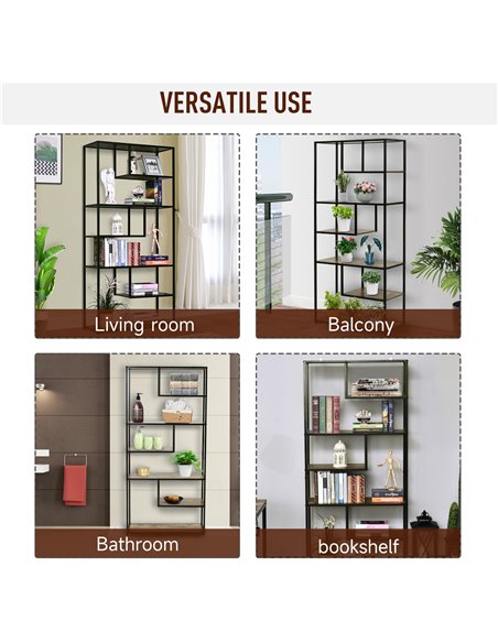 HOMCOM Wood Shelf Bookcase Industrial Style Stand 6-Staggered Shelf Living Room Display Rack Organiser 836-136 - pic 68392 | FastDaddyshop