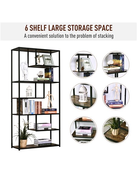 HOMCOM Wood Shelf Bookcase Industrial Style Stand 6-Staggered Shelf Living Room Display Rack Organiser 836-136 - pic 68393 | FastDaddyshop