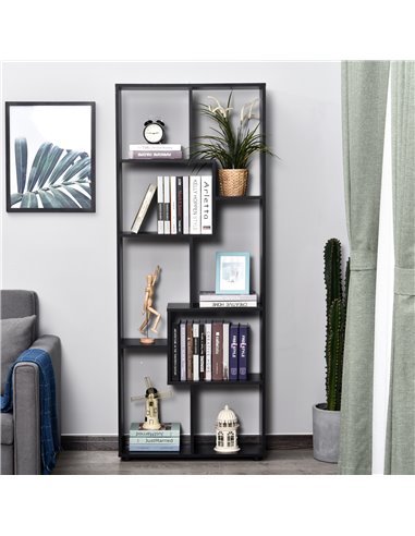 HOMCOM 8-Tier Freestanding Bookcase w/ Melamine Surface Anti-Tipping Foot Pads Home Display Storage Grid Stand Modern Style - Bl