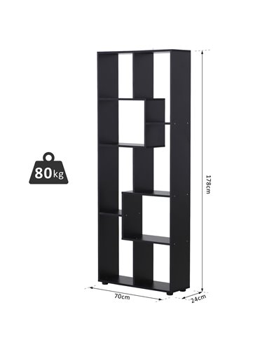 HOMCOM 8-Tier Freestanding Bookcase w/ Melamine Surface Anti-Tipping Foot Pads Home Display Storage Grid Stand Modern Style - Bl