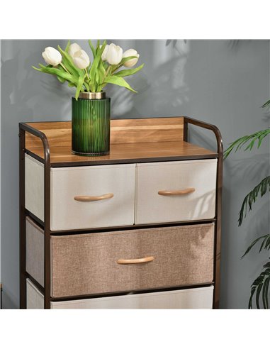 HOMCOM 5-Drawer Dresser Tower 3-Tier Storage Organizer with Steel Frame Wooden Top for Bedroom Hallway Closets