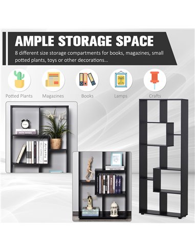 HOMCOM 8-Tier Freestanding Bookcase w/ Melamine Surface Anti-Tipping Foot Pads Home Display Storage Grid Stand Modern Style - Bl