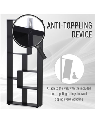 HOMCOM 8-Tier Freestanding Bookcase w/ Melamine Surface Anti-Tipping Foot Pads Home Display Storage Grid Stand Modern Style - Bl