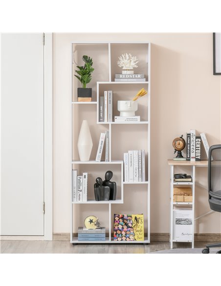 HOMCOM 8-Tier Freestanding Bookcase w/ Melamine Surface Anti-Tipping Foot Pads Home Display Storage Grid Stand Modern Style - Wh - pic 68417 | FastDaddyshop