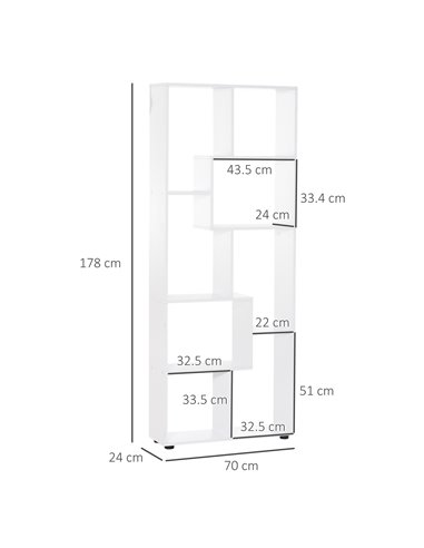 HOMCOM 8-Tier Freestanding Bookcase w/ Melamine Surface Anti-Tipping Foot Pads Home Display Storage Grid Stand Modern Style - Wh