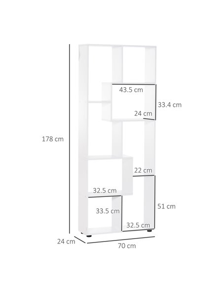 HOMCOM 8-Tier Freestanding Bookcase w/ Melamine Surface Anti-Tipping Foot Pads Home Display Storage Grid Stand Modern Style - Wh - pic 68418 | FastDaddyshop