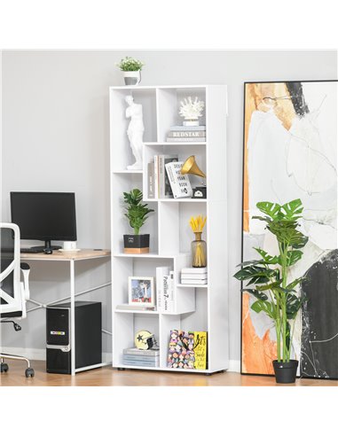 HOMCOM 8-Tier Freestanding Bookcase w/ Melamine Surface Anti-Tipping Foot Pads Home Display Storage Grid Stand Modern Style - Wh