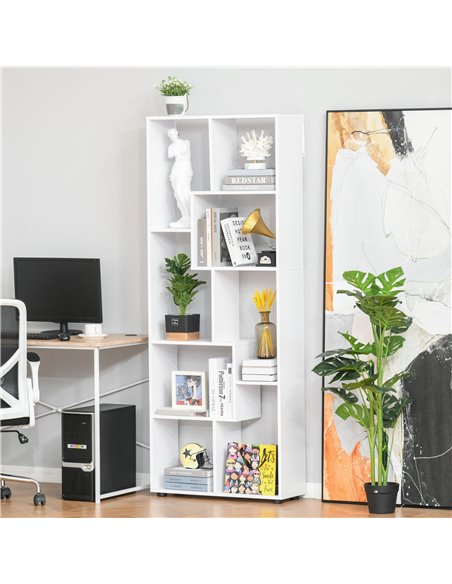 HOMCOM 8-Tier Freestanding Bookcase w/ Melamine Surface Anti-Tipping Foot Pads Home Display Storage Grid Stand Modern Style - Wh - pic 68419 | FastDaddyshop
