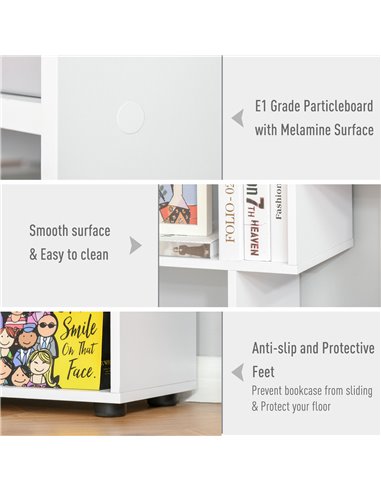 HOMCOM 8-Tier Freestanding Bookcase w/ Melamine Surface Anti-Tipping Foot Pads Home Display Storage Grid Stand Modern Style - Wh