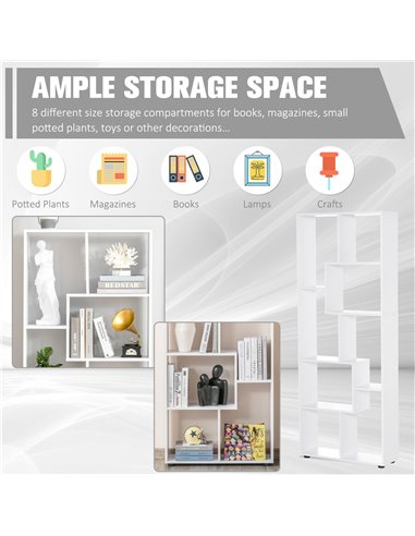 HOMCOM 8-Tier Freestanding Bookcase w/ Melamine Surface Anti-Tipping Foot Pads Home Display Storage Grid Stand Modern Style - Wh