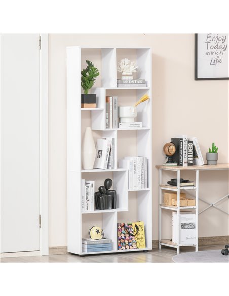 HOMCOM 8-Tier Freestanding Bookcase w/ Melamine Surface Anti-Tipping Foot Pads Home Display Storage Grid Stand Modern Style - Wh - pic 68424 | FastDaddyshop