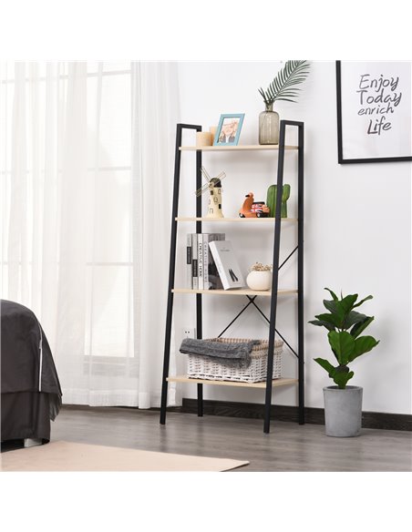 HOMCOM 4-Tier Vintage Ladder Shelf Bookcase Wood Storage Rack Stand Plants Display Black natural 833-604AK - pic 68425 | FastDaddyshop