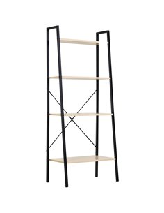 HOMCOM 4-Tier Vintage Ladder Shelf Bookcase Wood Storage Rack Stand Plants Display Black natural 833-604AK