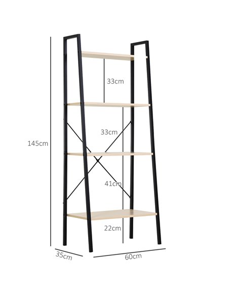 HOMCOM 4-Tier Vintage Ladder Shelf Bookcase Wood Storage Rack Stand Plants Display Black natural 833-604AK - pic 68427 | FastDaddyshop