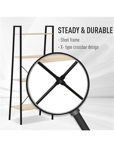 HOMCOM 4-Tier Vintage Ladder Shelf Bookcase Wood Storage Rack Stand Plants Display Black natural 833-604AK - pic 68428 | FastDaddyshop