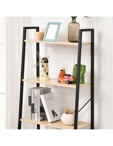 HOMCOM 4-Tier Vintage Ladder Shelf Bookcase Wood Storage Rack Stand Plants Display Black natural 833-604AK