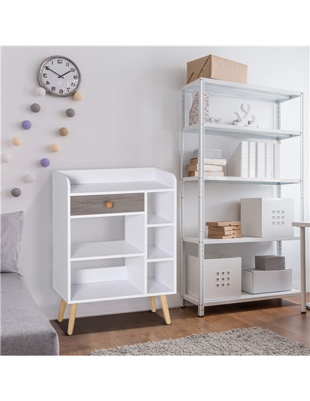HOMCOM Multi-Shelf Modern Bookcase Freestanding Storage w/ Drawer 6 Shelves Wood Legs Home Office Display Furniture Stylish Whit - pic 68434 | FastDaddyshop