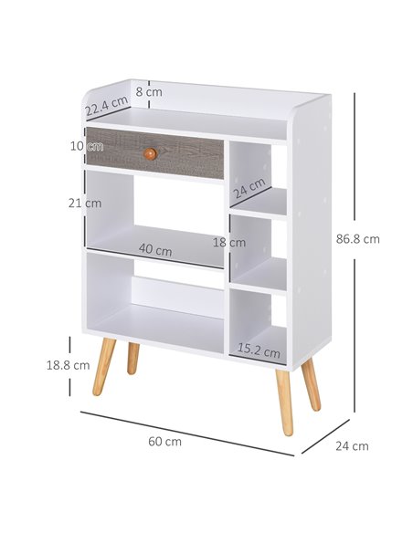 HOMCOM Multi-Shelf Modern Bookcase Freestanding Storage w/ Drawer 6 Shelves Wood Legs Home Office Display Furniture Stylish Whit - pic 68436 | FastDaddyshop