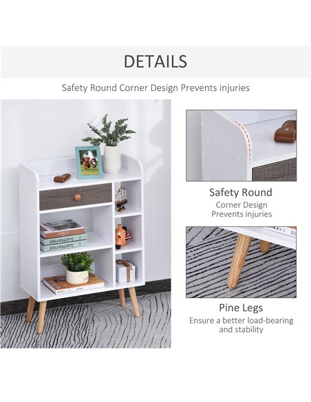HOMCOM Multi-Shelf Modern Bookcase Freestanding Storage w/ Drawer 6 Shelves Wood Legs Home Office Display Furniture Stylish Whit - pic 68437 | FastDaddyshop