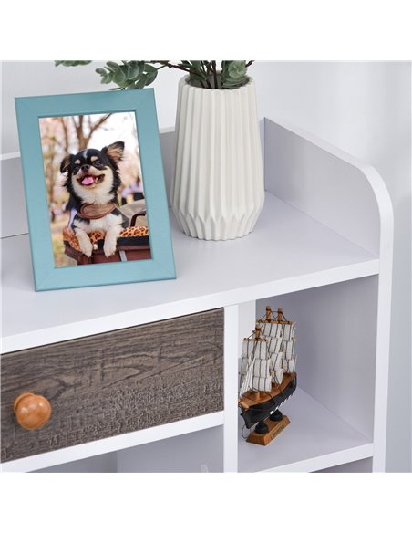 HOMCOM Multi-Shelf Modern Bookcase Freestanding Storage w/ Drawer 6 Shelves Wood Legs Home Office Display Furniture Stylish Whit - pic 68439 | FastDaddyshop