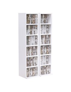 HOMCOM Media Storage Shelf Unit, Set of 2 CD DVD Blu-Ray Tower Rack with Adjustable Shelves, Bookcase Organiser, White 833-872WT