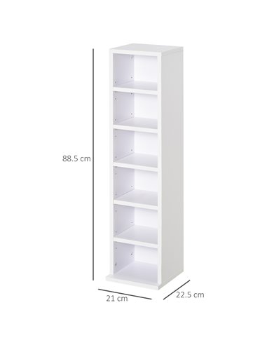 HOMCOM Media Storage Shelf Unit, Set of 2 CD DVD Blu-Ray Tower Rack with Adjustable Shelves, Bookcase Organiser, White 833-872WT