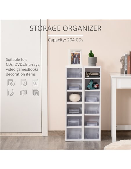 HOMCOM Media Storage Shelf Unit, Set of 2 CD DVD Blu-Ray Tower Rack with Adjustable Shelves, Bookcase Organiser, White 833-872WT - pic 68447 | FastDaddyshop