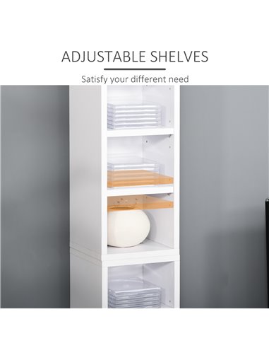 HOMCOM Media Storage Shelf Unit, Set of 2 CD DVD Blu-Ray Tower Rack with Adjustable Shelves, Bookcase Organiser, White 833-872WT