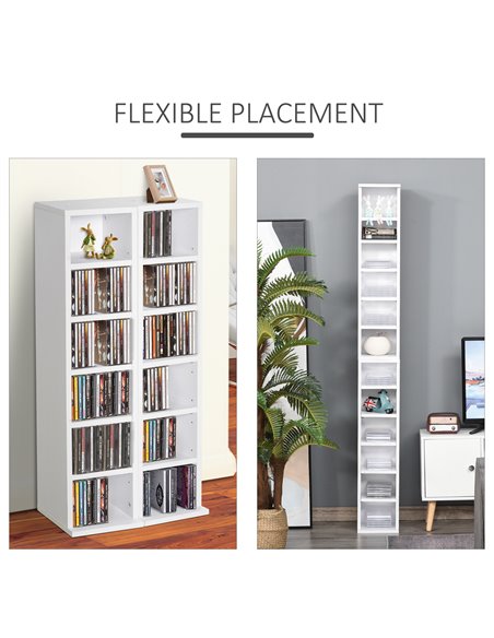 HOMCOM Media Storage Shelf Unit, Set of 2 CD DVD Blu-Ray Tower Rack with Adjustable Shelves, Bookcase Organiser, White 833-872WT - pic 68449 | FastDaddyshop