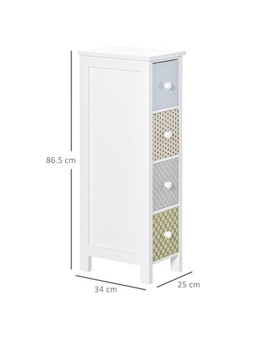 HOMCOM Chest of Drawers, 4 Drawer Dresser, Storage Organizer Toilet Tissue Cabinet for Bedroom, Bathroom