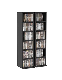 HOMCOM Set of 2 Media Display Shelf, 204 CD Capacity, DVD Tower Rack, Black 833-872BK