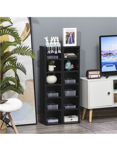 HOMCOM Media Display Shelf, 204 CD Capacity, 2 Set, Blu-Ray DVD Tower Rack, Adjustable Shelves, Bookcase Storage Organiser, Blac